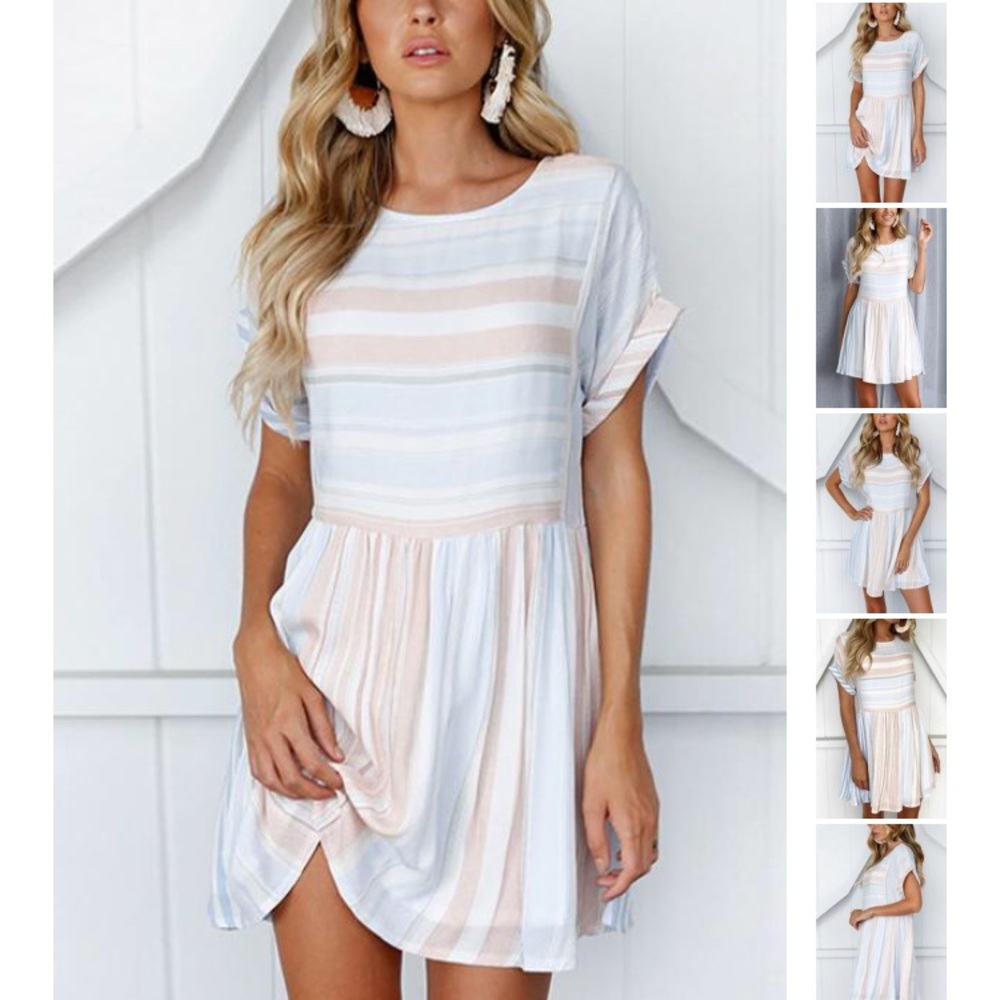 🆕 Blue, pink, and white striped dress